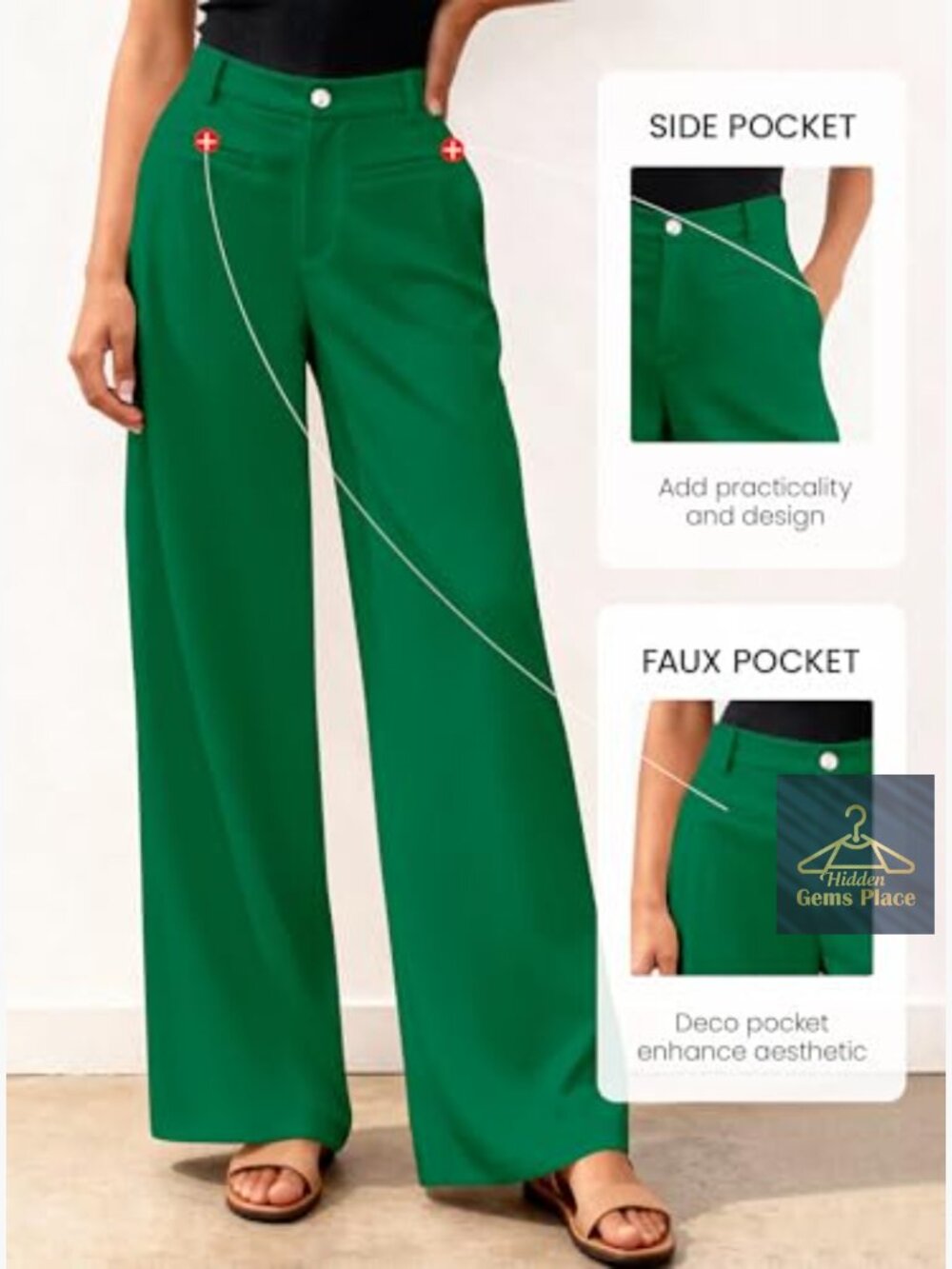 High Waisted Wide Leg Trousers Dressy Pants Pockets Business Casual Work Slacks - Picture 4 of 7